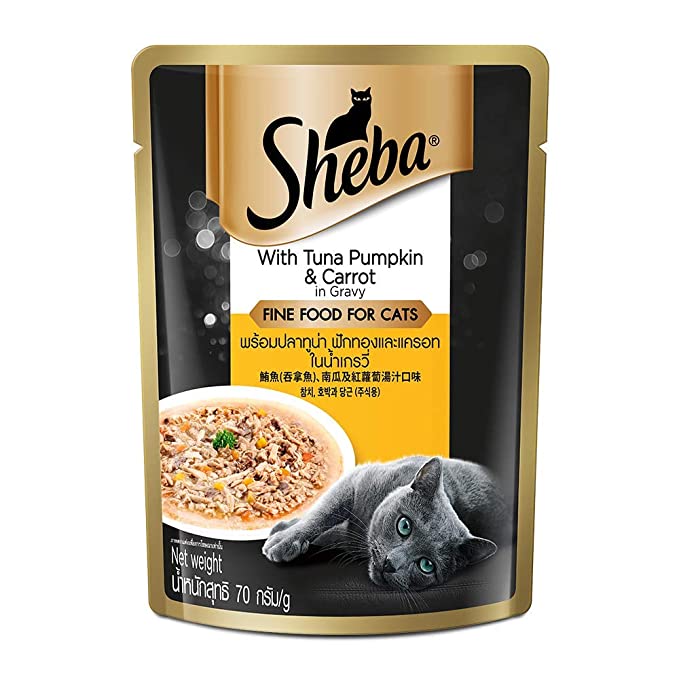 Sheba Fine Adult Wet Cat Food, Tuna Pumpkin & Carrot in Gravy Flavour, 70 g