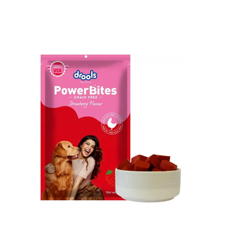 Drools Power Bites Strawberry Flavour – Real Chicken, Dog Treats,135 g