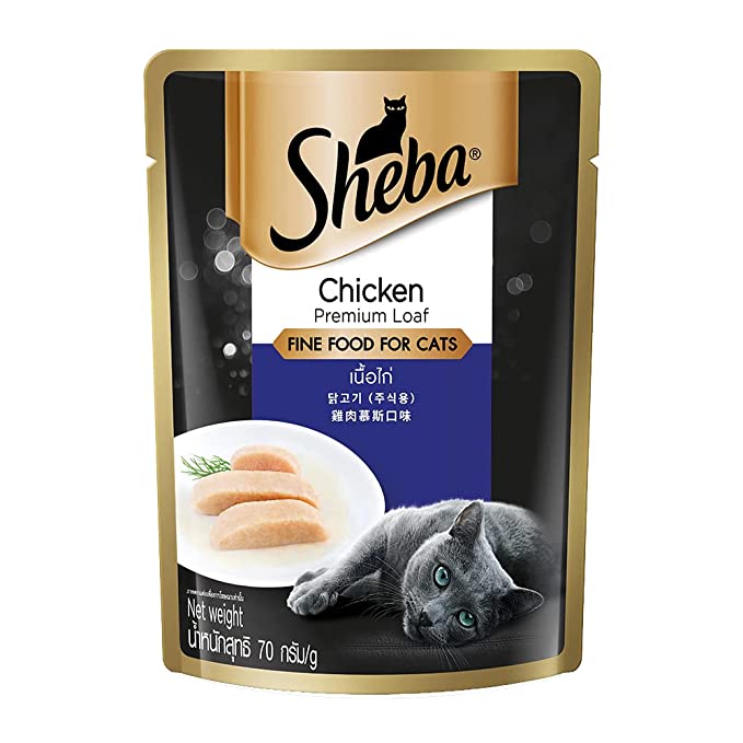 Sheba Fine Adult Wet Cat Food, Chicken Premium Loaf Flavour, 70 g