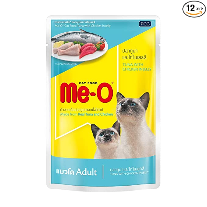 ME-O Pouch Wet CAT Food Tuna and Chicken in Jelly 80 G Pack of 12