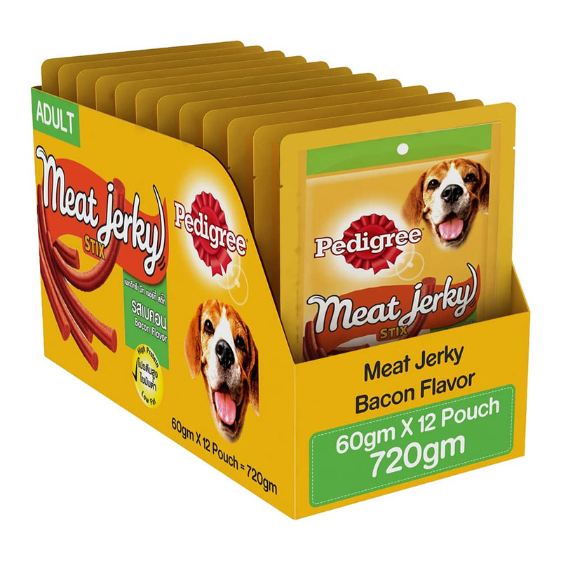 Pedigree Meat Jerky Adult Dog Treat, Bacon, 60 g (Pack of 6)