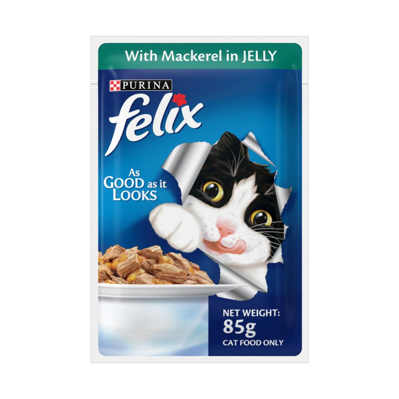 Purina Felix Mackerel with Jelly Adult Cat Wet Food, 85 g - Pack of 12