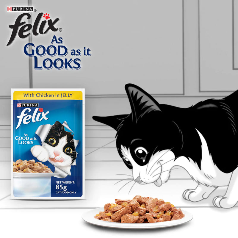 Purina Felix Chicken with Jelly Adult Cat Wet Food, 85 g - Pack of 12