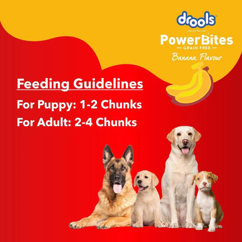 Drools Power Bites Banana Flavour – Real Chicken, Dog Treats,135 g