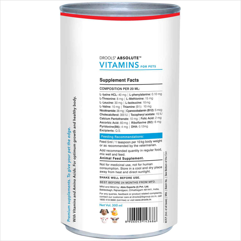 Drools Absolute Vitamin Syrup Supplement for Dogs 300ml