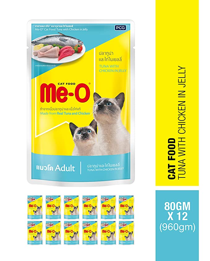 ME-O Pouch Wet CAT Food Tuna and Chicken in Jelly 80 G Pack of 12