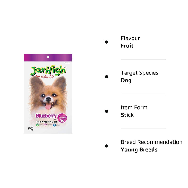 JerHigh Blueberry Stick Dog Treats with Real Chicken Meat,  70 g