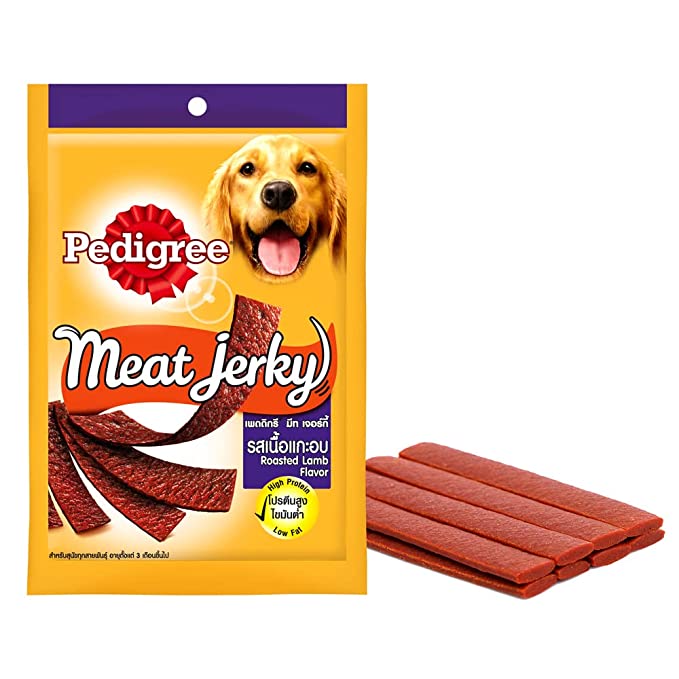 Pedigree Meat Jerky Adult Dog Treat , Roasted Lamb 80 g (Pack of 6)