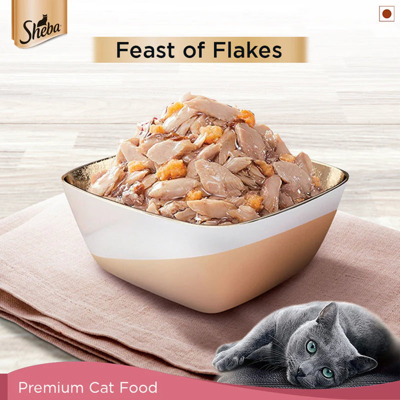 Sheba Fine Adult Wet Cat Food, Skipjack & Salmon Flavour, 35 g