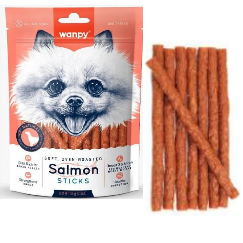 Wanpy Soft Oven Roasted Salmon Sticks – Dog Treats, 100g