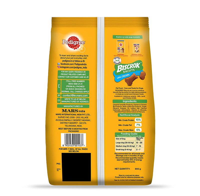 Pedigree Biscrok Dog Biscuit Treats (Above 4 Months), Chicken Flavour,