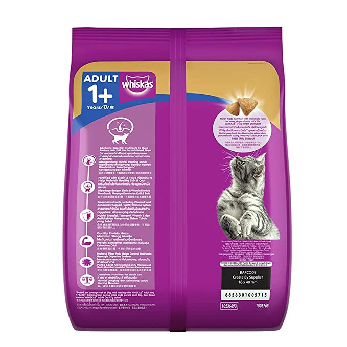 WHISKAS Skin & Coat Adult Dry Food, Chicken & Salmon