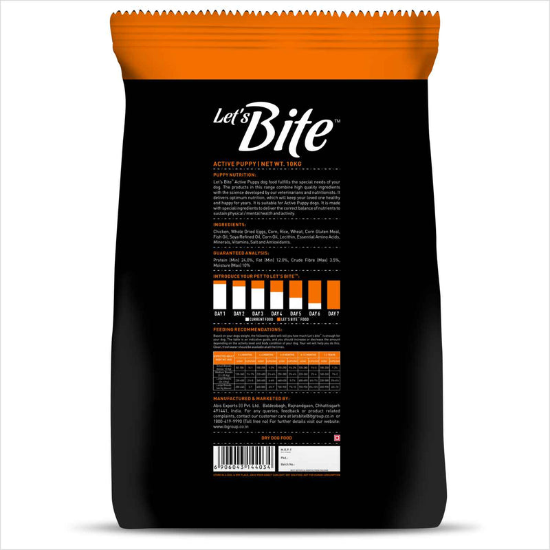 Let's Bite Active Puppy Chicken Dog Dry Food 10 kg