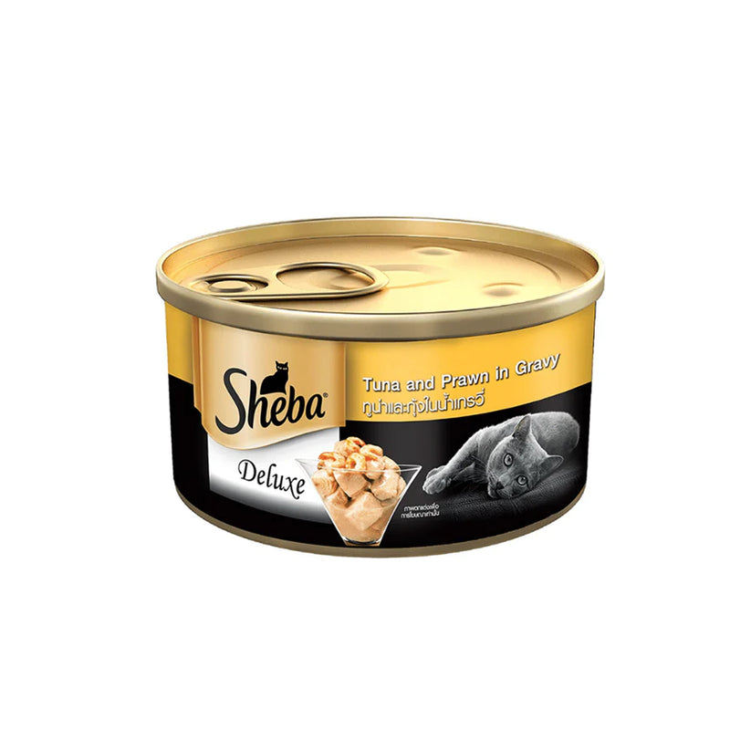 Sheba Fine Adult Wet Cat Food, Tuna & Prawns in Gravy Flavour, 85 g