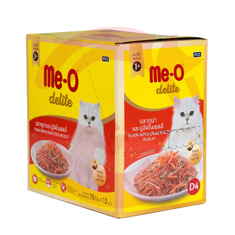 Me-O Delite Wet Cat Food Tuna with Crab Sticks in Jelly (70g x 12 Pouches)