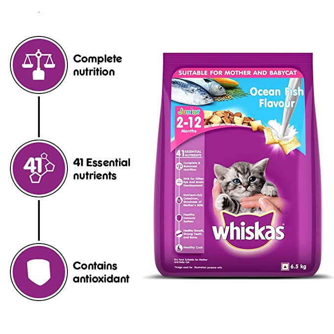 WHISKAS Kitten Dry Food, Ocean Fish with Milk