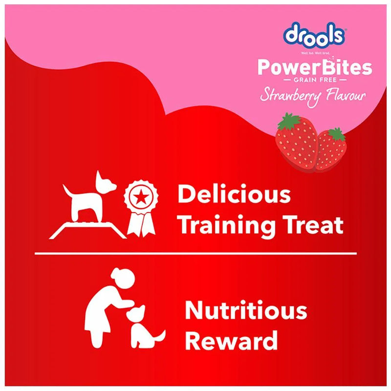 Drools Power Bites Strawberry Flavour – Real Chicken, Dog Treats,135 g