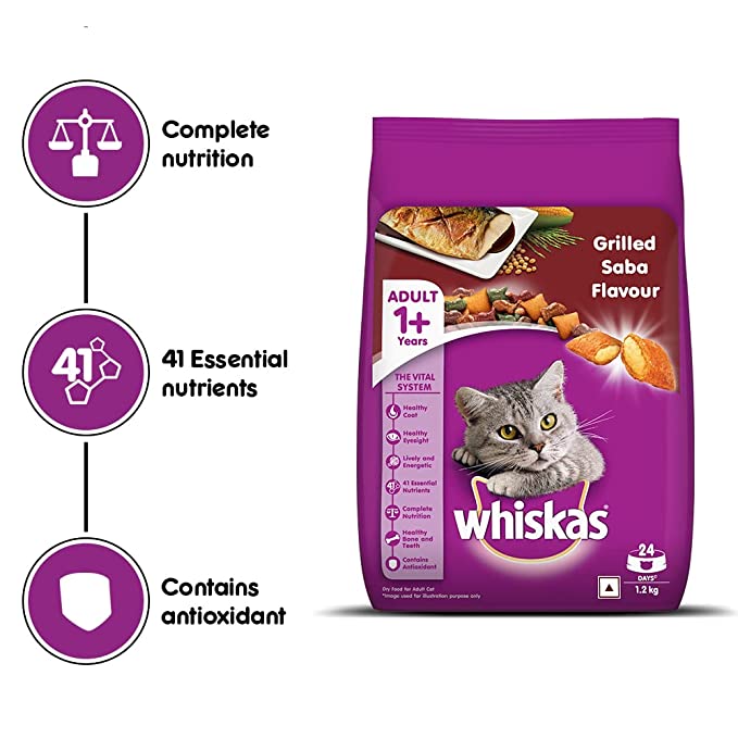 WHISKAS Adult Dry Food, Grilled Saba