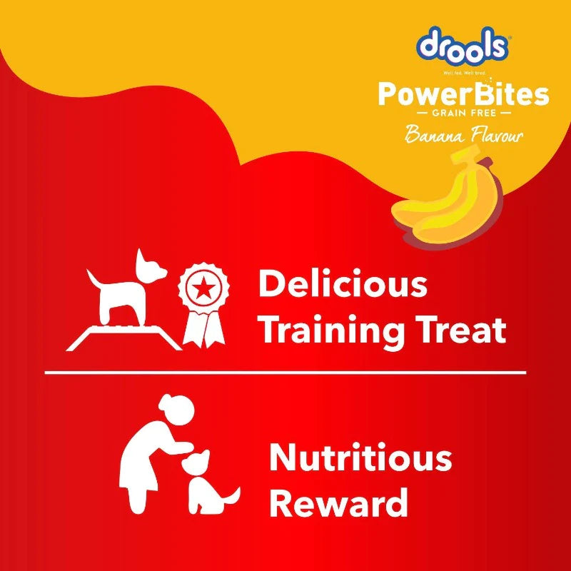 Drools Power Bites Banana Flavour – Real Chicken, Dog Treats,135 g