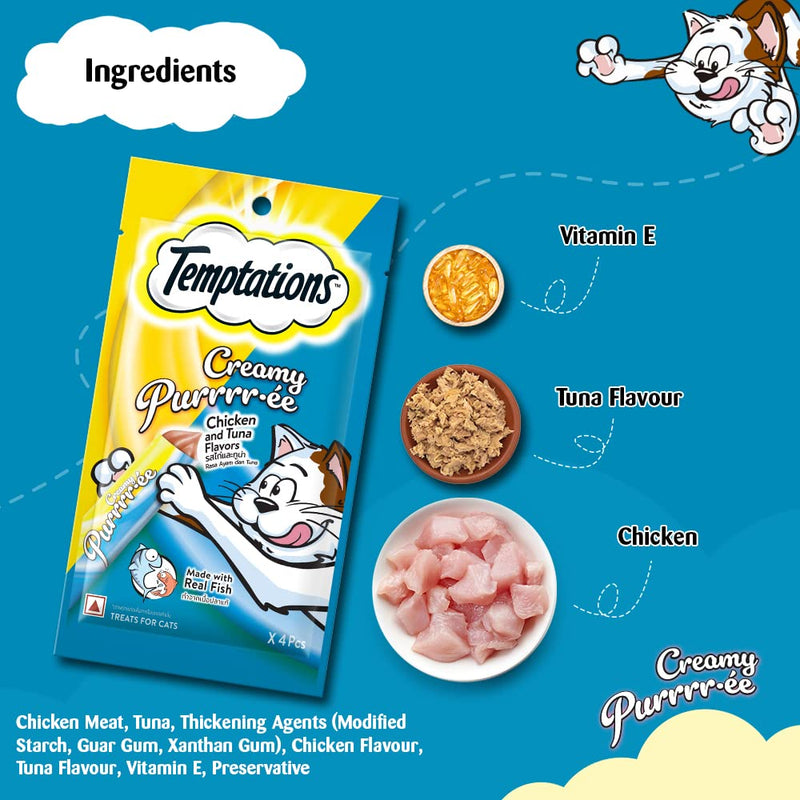 Temptations Creamy Purrrre Adult Creamy Cat Treats, Chicken & Tuna Flavour, 48g