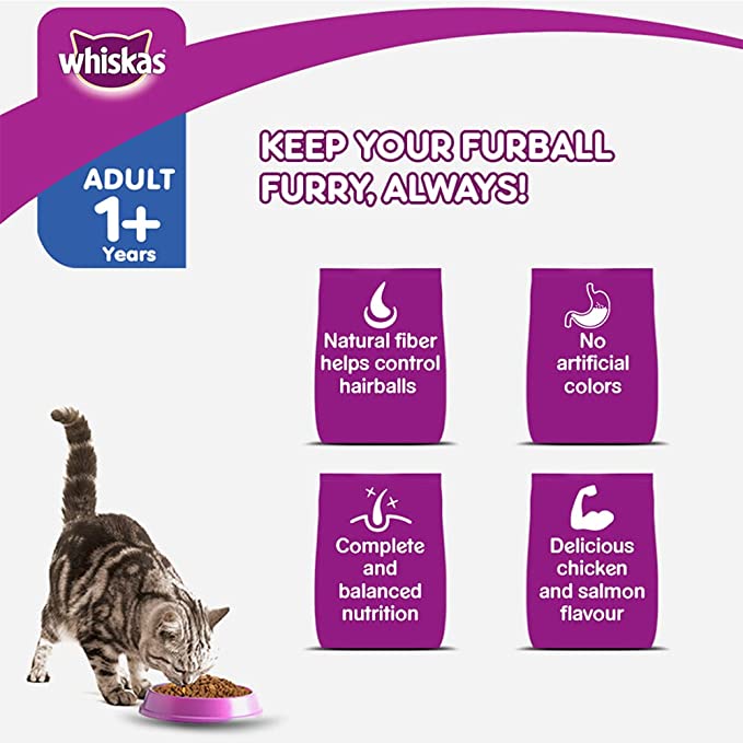 WHISKAS Skin & Coat Adult Dry Food, Chicken & Salmon