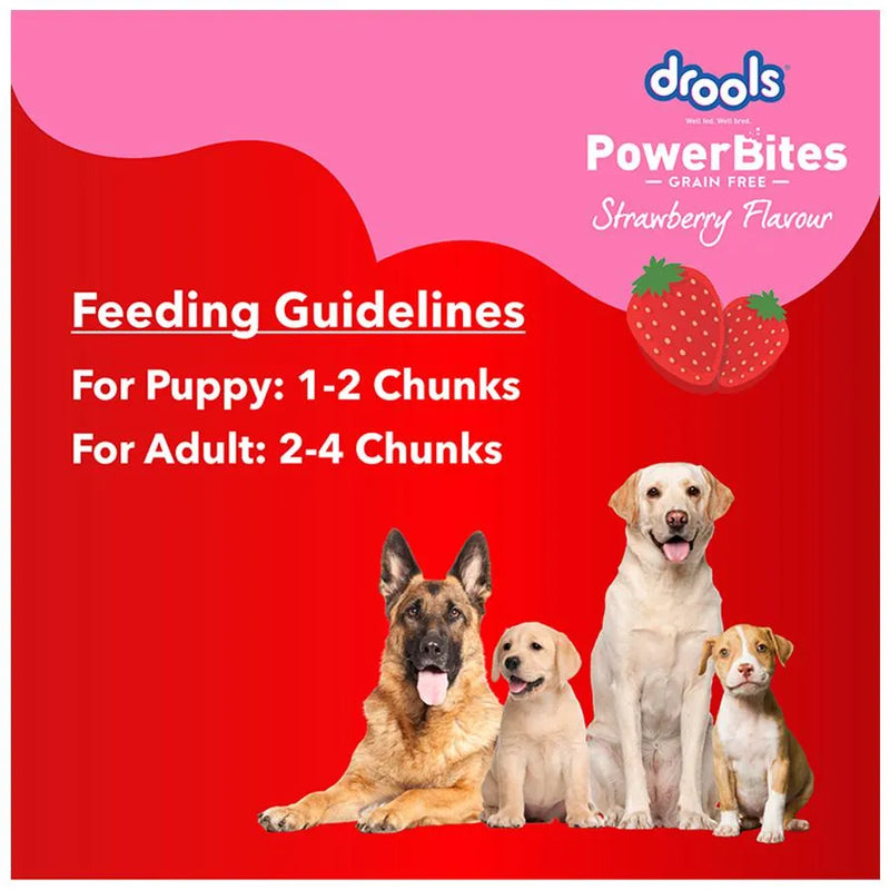 Drools Power Bites Strawberry Flavour – Real Chicken, Dog Treats,135 g