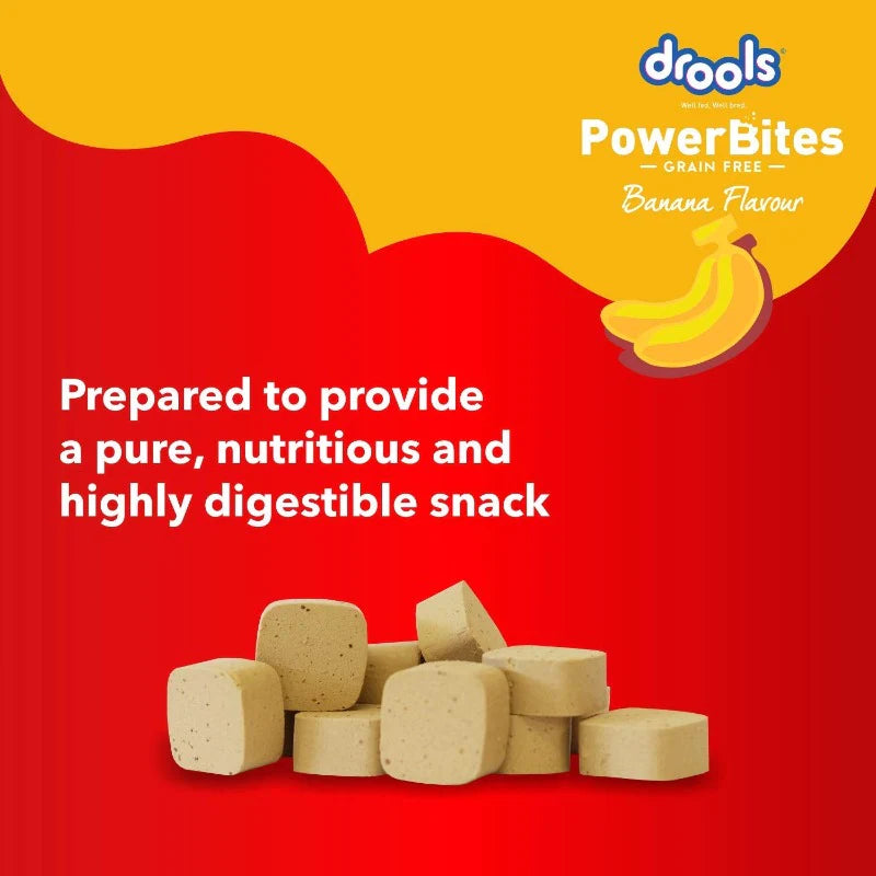 Drools Power Bites Banana Flavour – Real Chicken, Dog Treats,135 g