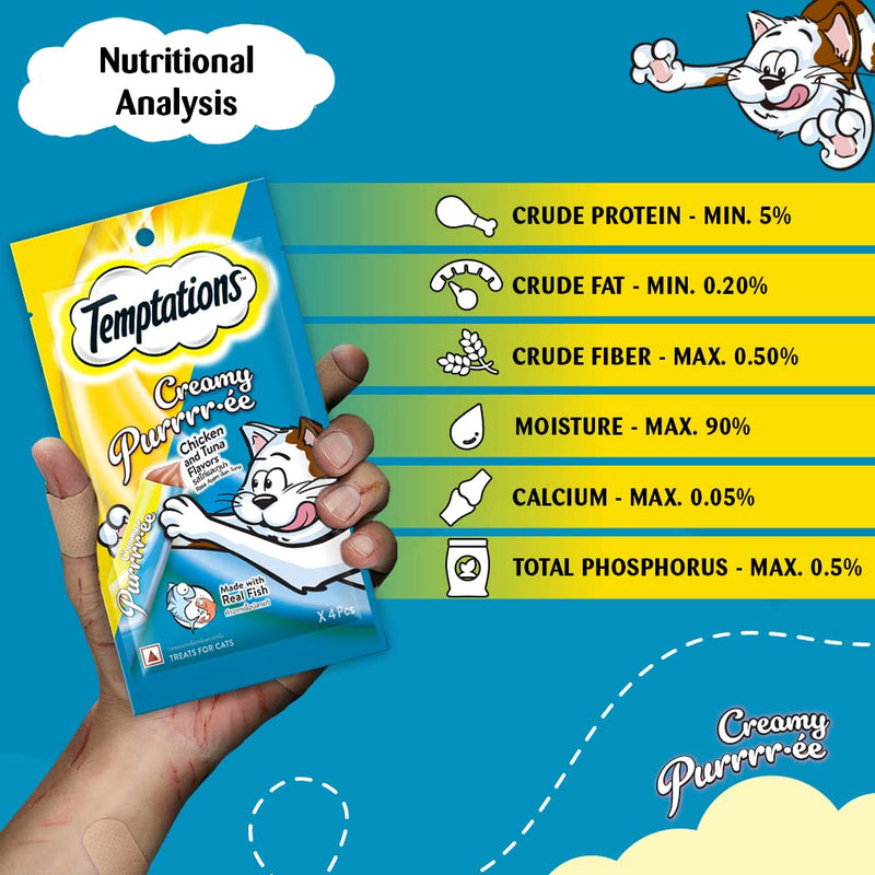 Temptations Creamy Purrrre Adult Creamy Cat Treats, Chicken & Tuna Flavour, 48g