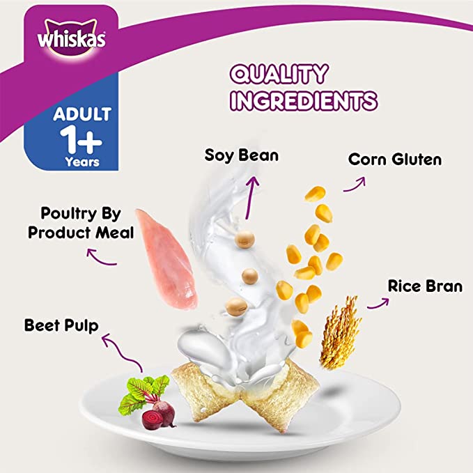 WHISKAS Skin & Coat Adult Dry Food, Chicken & Salmon