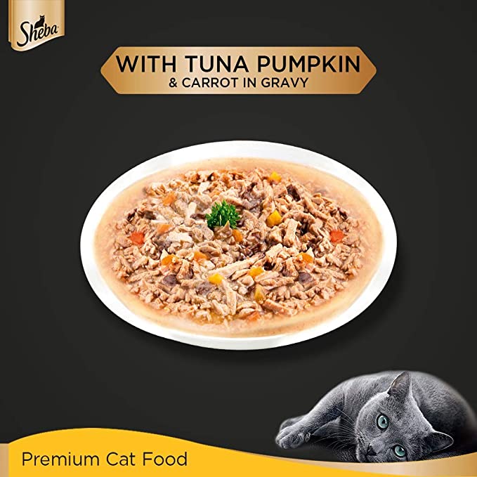 Sheba Fine Adult Wet Cat Food, Tuna Pumpkin & Carrot in Gravy Flavour, 70 g