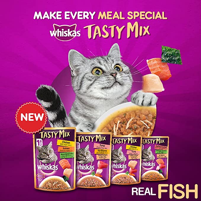 Whiskas Adult Wet Cat Food Tasty Mix, Tuna Kanikama in Carrot in Gravy