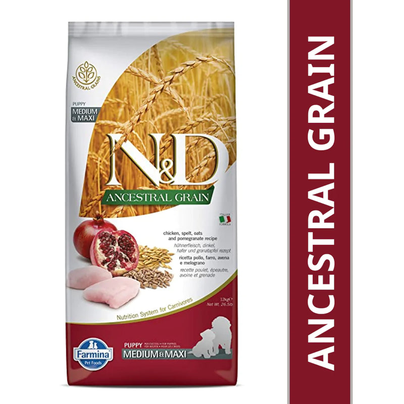 Farmina N&D Chicken Pomegranate Ancestral Grain Puppy Medium Maxi Dog Dry Food